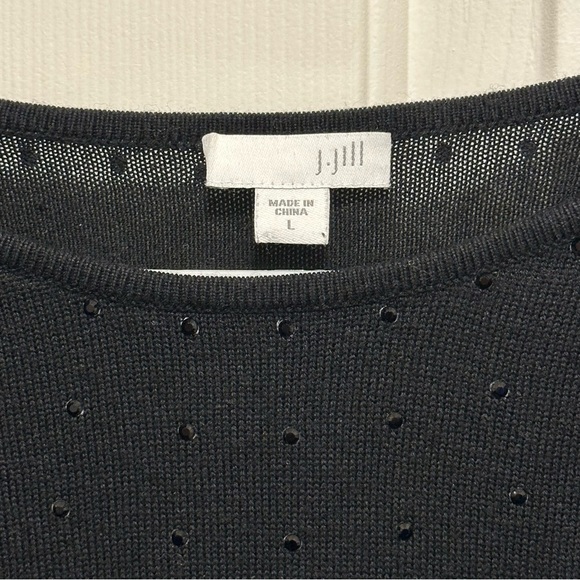 J Jill Top Womens Size L Black Stretch Knit Rhinestone Long Wool Blend Sweater - Picture 4 of 5